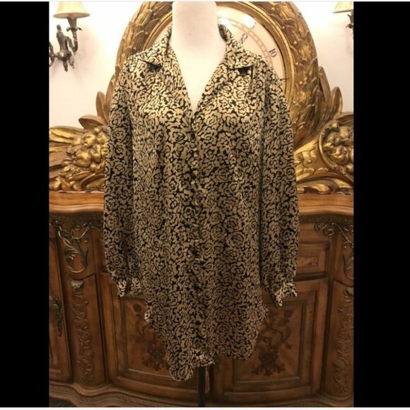VTG Heritage Road Blouse BUST 47" GOLD AND BLACK PLUS SIZE Shirt  B1 - Picture 1 of 5